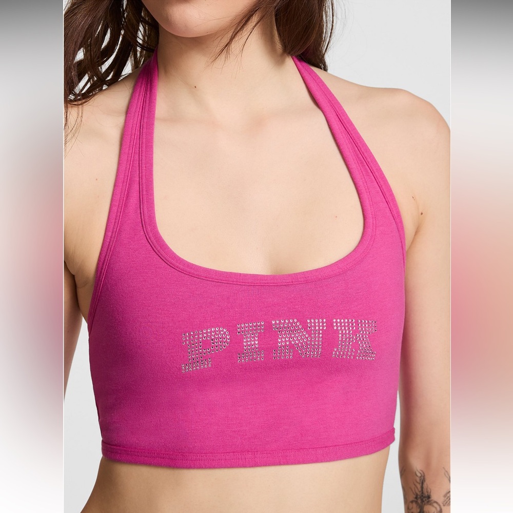 PINK VICTORIA’S SECRET ALL DAY COTTON HALTER SPORTS BRA - NWOT